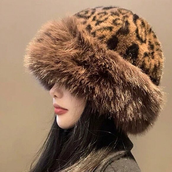 Multicolor Casual Women's Warm Knitted Leopard Hat - Picture 5 of 5